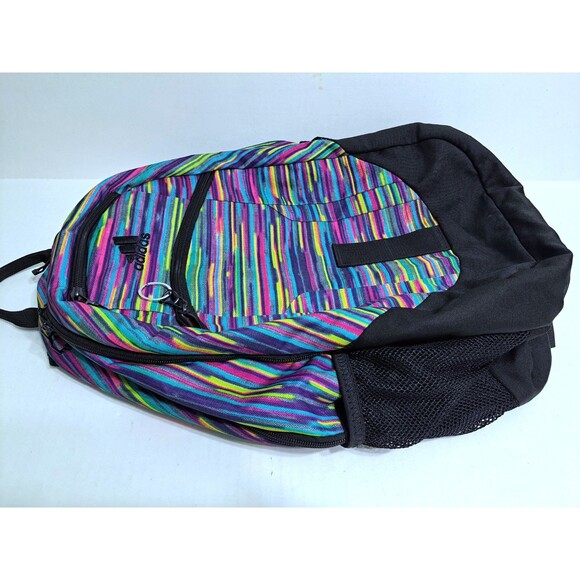 Adidas Rainbow School Backpack Striped Black Purple Pink Bag Multicolor - Picture 2 of 8